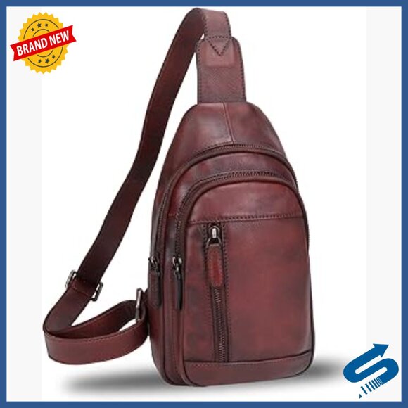 Genuine Leather Sling Backpack Crossbody Daypack Vintage Motorcycle Bag